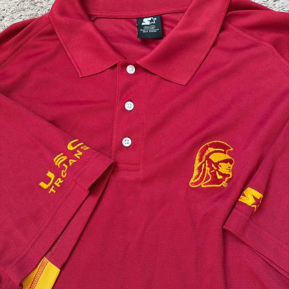 USC Trojans Starter Embroidered Chest Sleeve Logos Men Size 3XLShort Sleeve Polo